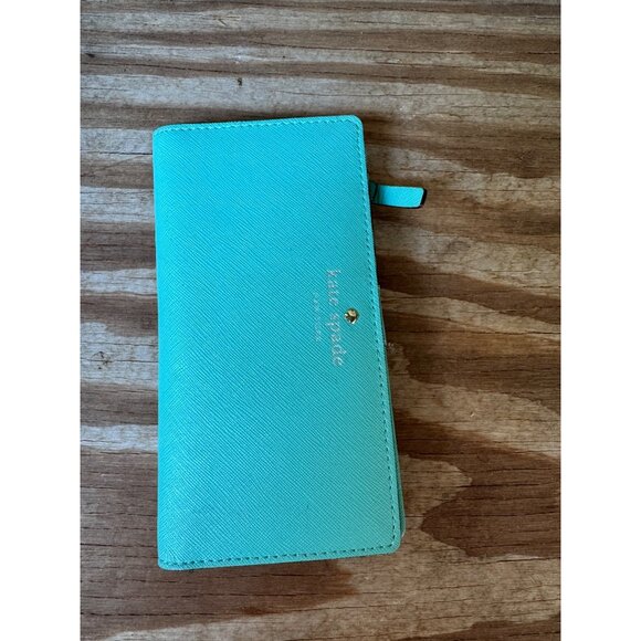 Kate Spade Turquoise Saffiano Leather Wallet With Card Slots & Zipper Pocket - Picture 4 of 5